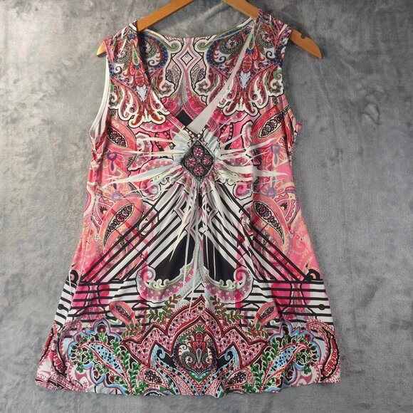 Loud Paisley Babydoll Y2K‎ Psychedelic  Festival Retro Boho Sequin Detail M Top - Picture 1 of 10